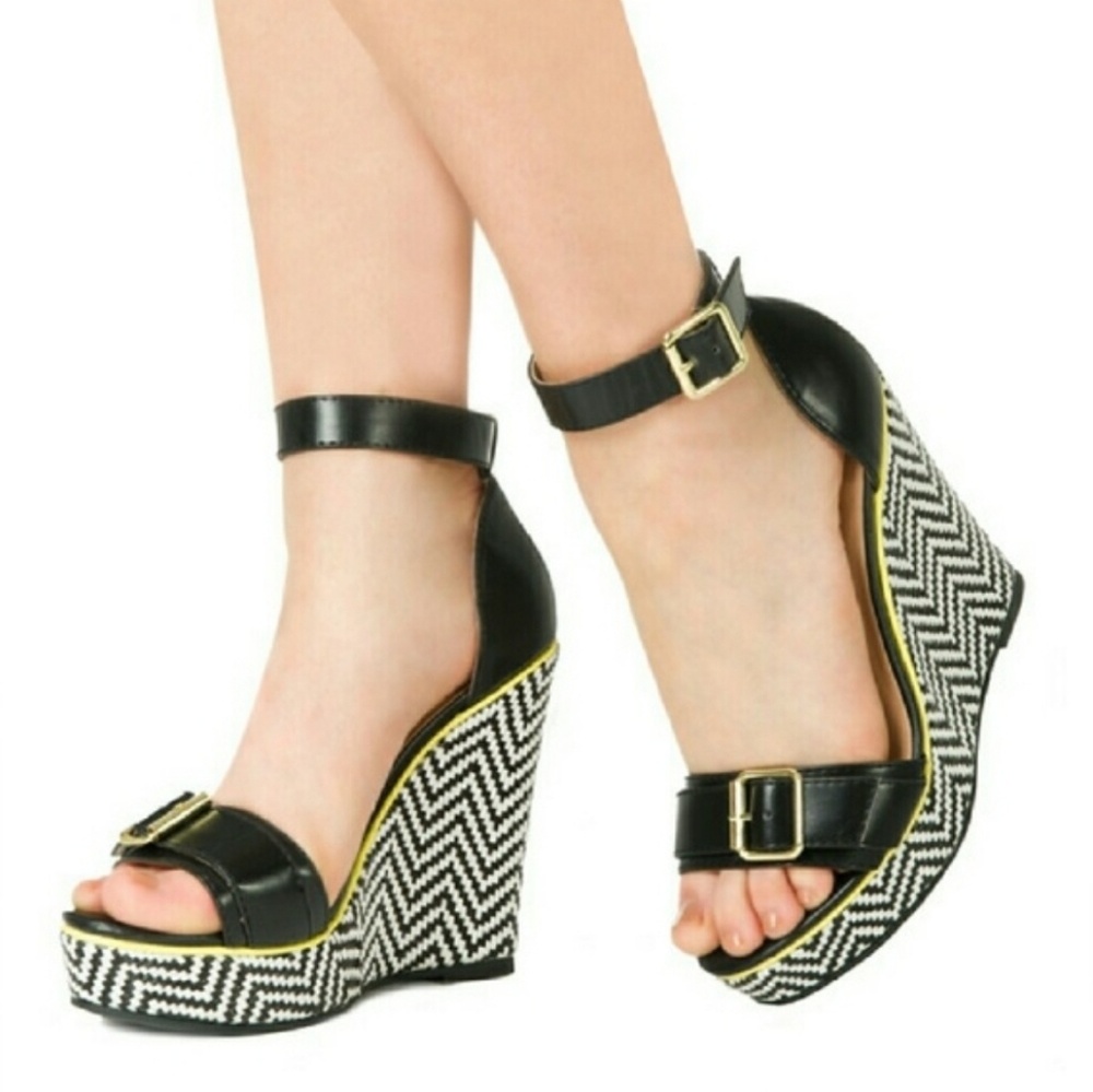 JustFab buckle wedge heels